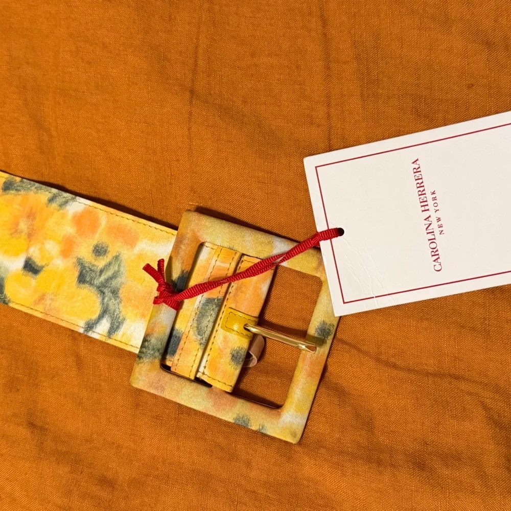 Carolina Herrera Blurry-Floral Square-Buckle Wide Belt